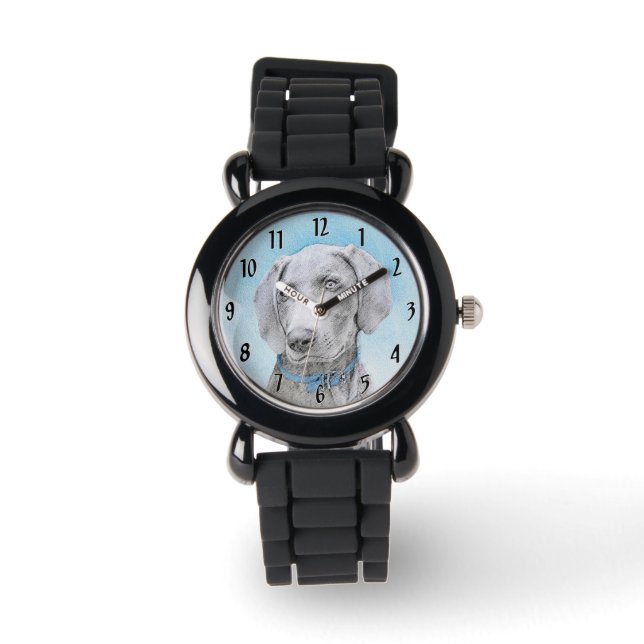 Weimaraner Painting - Cute Original Dog Art Watch (Front)