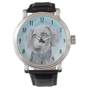 Weimaraner Painting - Cute Original Dog Art Watch