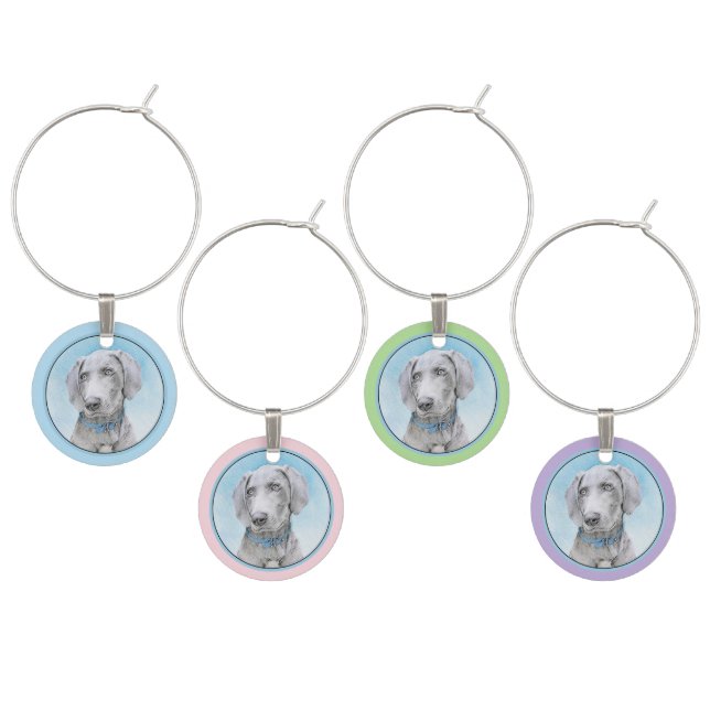 Weimaraner Painting - Cute Original Dog Art Wine Charm (Staggered)