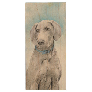 Weimaraner Painting - Cute Original Dog Art Wood Flash Drive
