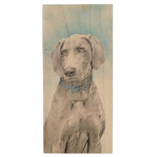 Weimaraner Painting _ Cute Original Dog Art Wood Flash Drive
