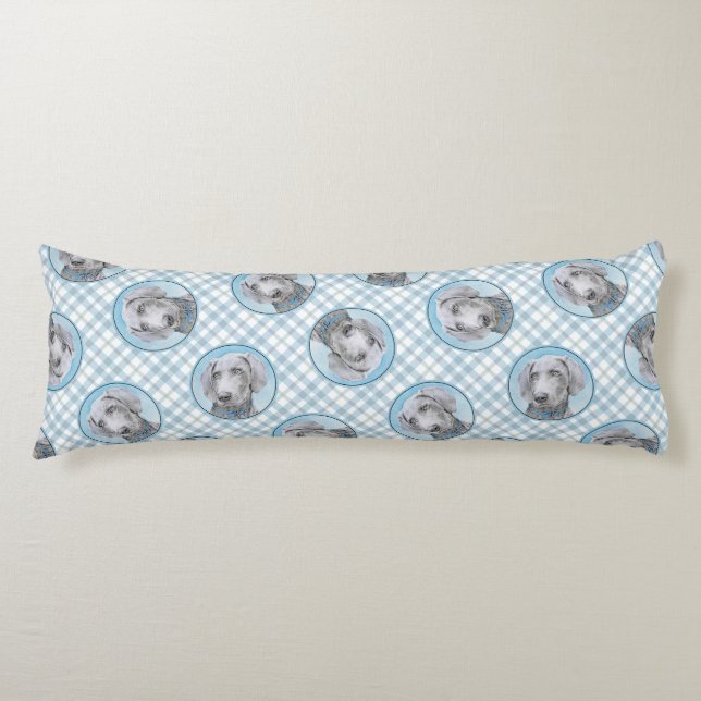 Weimaraner Painting Grey Silver Original Dog Art Body Pillow (Front)