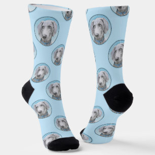 Weimaraner Painting Grey Silver Original Dog Art Socks