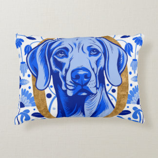 Weimaraner peering thru the letter "O" in Gold Accent Pillow