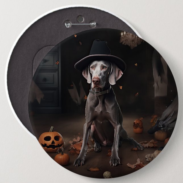 Weimaraner Pumpkins Halloween Scary Button (Front & Back)