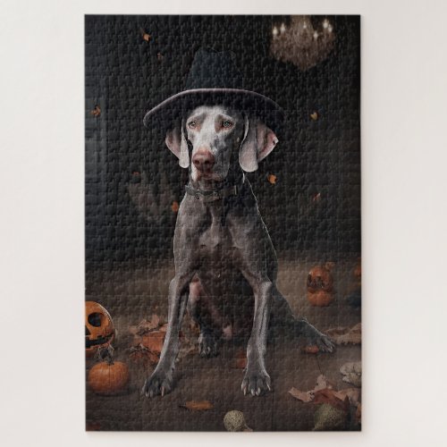 Weimaraner Pumpkins Halloween Scary Jigsaw Puzzle