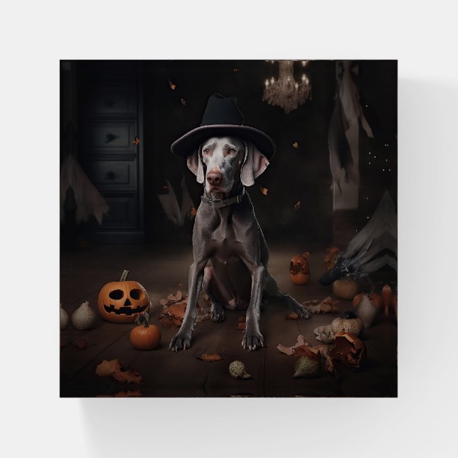 Weimaraner Pumpkins Halloween Scary Paperweight (Front)