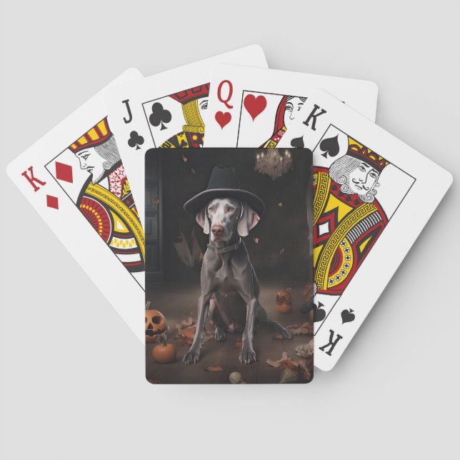 Weimaraner Pumpkins Halloween Scary Poker Cards (Back)