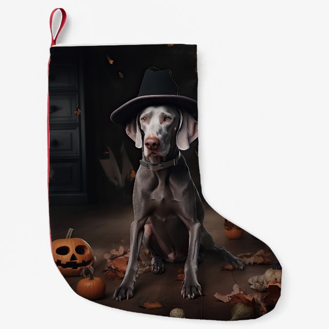Weimaraner Pumpkins Halloween Scary Small Christmas Stocking (Front)