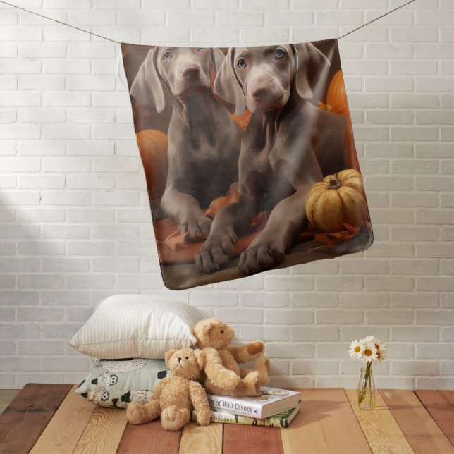 Weimaraner Puppy Autumn Delight Pumpkin Baby Blanket (In Situ)