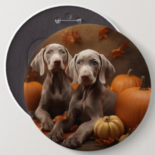 Weimaraner Puppy Autumn Delight Pumpkin Button