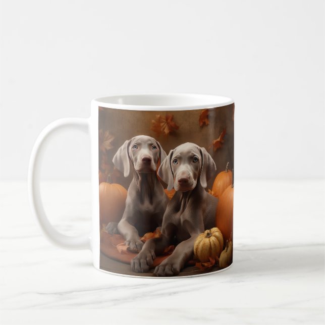 Weimaraner Puppy Autumn Delight Pumpkin Coffee Mug (Left)