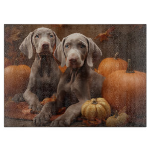 Weimaraner Puppy Autumn Delight Pumpkin Cutting Board