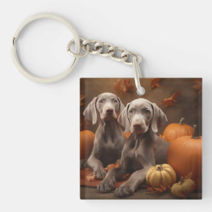 Weimaraner Puppy Autumn Delight Pumpkin Keychain
