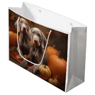 Weimaraner Puppy Autumn Delight Pumpkin Large Gift Bag