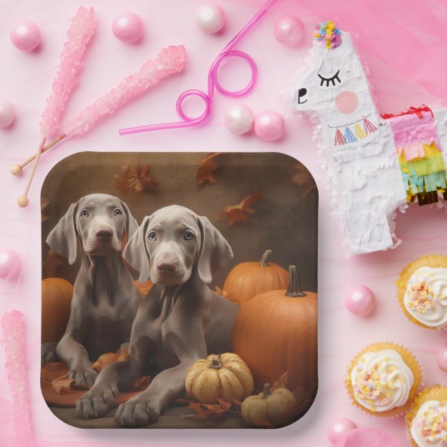 Weimaraner Puppy Autumn Delight Pumpkin Paper Plates (Party)
