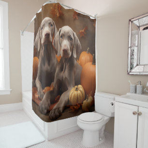 Weimaraner Puppy Autumn Delight Pumpkin Shower Curtain