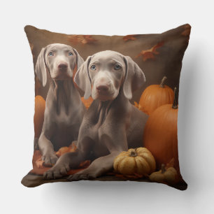 Weimaraner Puppy Autumn Delight Pumpkin Throw Pillow
