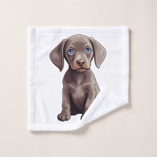 Weimaraner Puppy Cute Cartoon Portrait Illustratio Wash Cloth