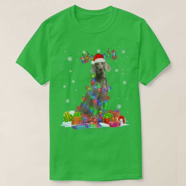 Weimaraner Reindeer Christmas Lights Funny Dog Xma T-Shirt (Design Front)
