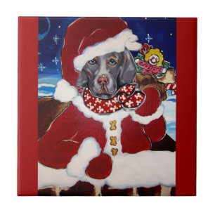 Weimaraner Santa Ceramic Tile