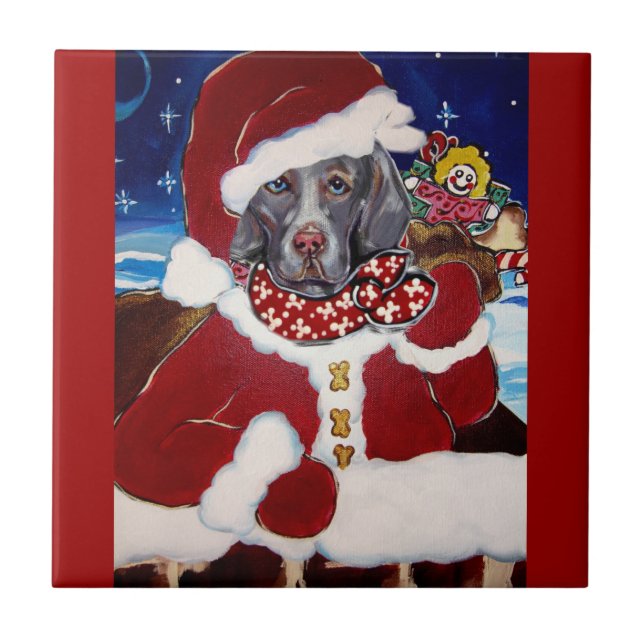 Weimaraner Santa Ceramic Tile (Front)