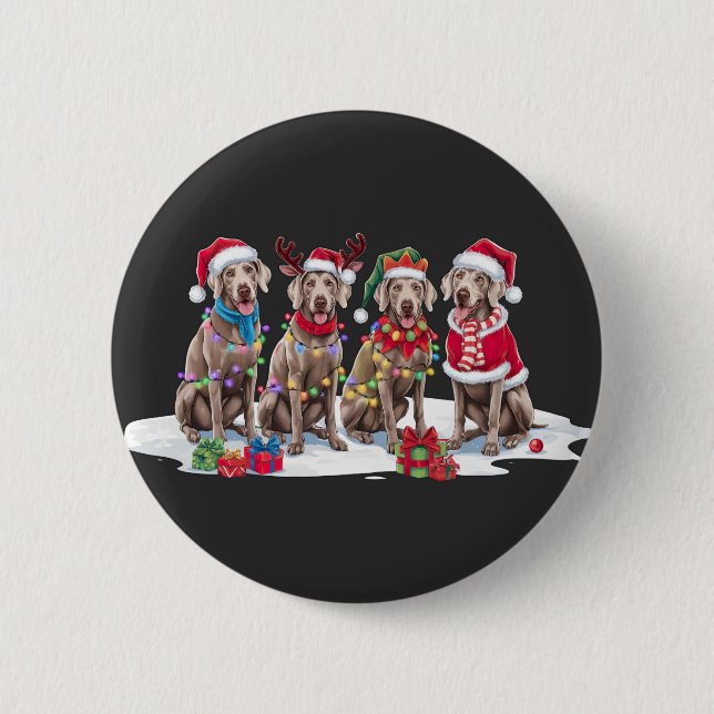 Weimaraner Santa hat antlers elf Christmas lights  Button (Front)