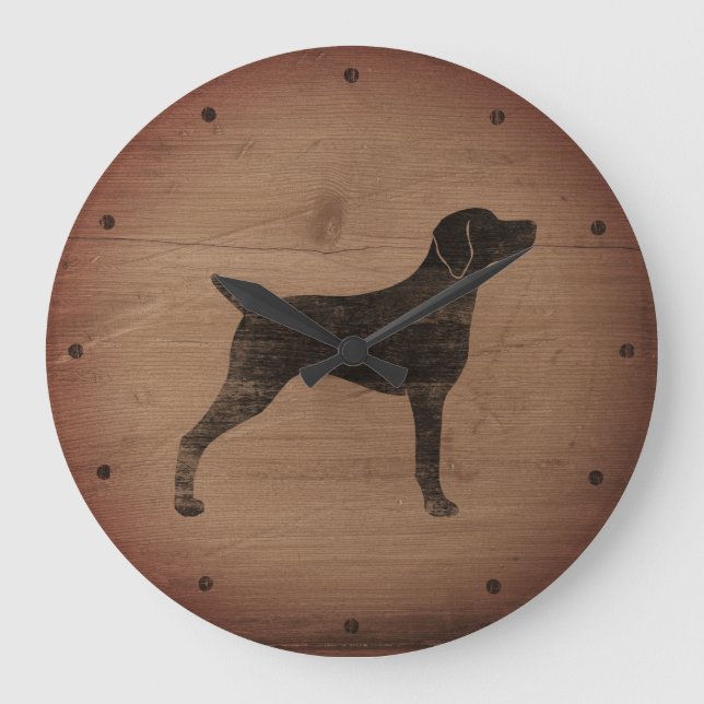 Weimaraner Silhouette Rustic Large Clock (Front)