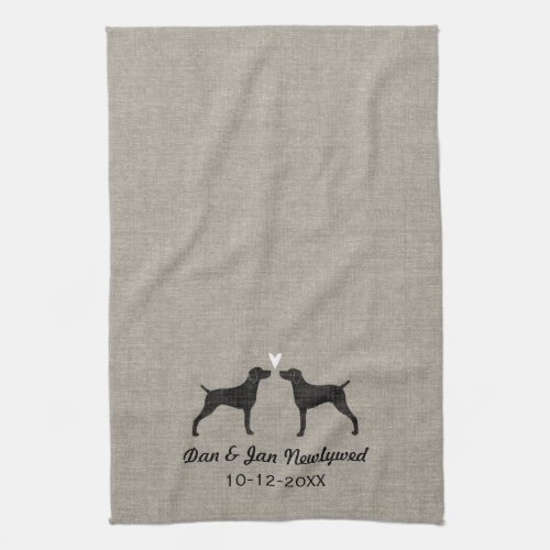 Weimaraner Silhouettes with Heart and Text Kitchen Towel