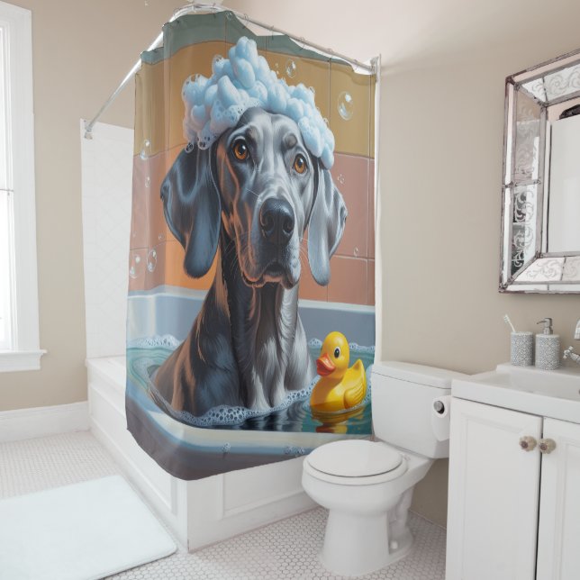 Weimaraner Sloppy Sleepy Cute Funny Shower Curtain (In Situ)