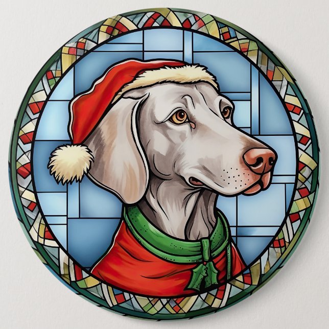 Weimaraner Stained Glass Christmas Button (Front)