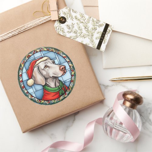 Weimaraner Stained Glass Christmas Classic Round Sticker