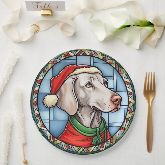 Weimaraner Stained Glass Christmas Paper Plates (Wedding)