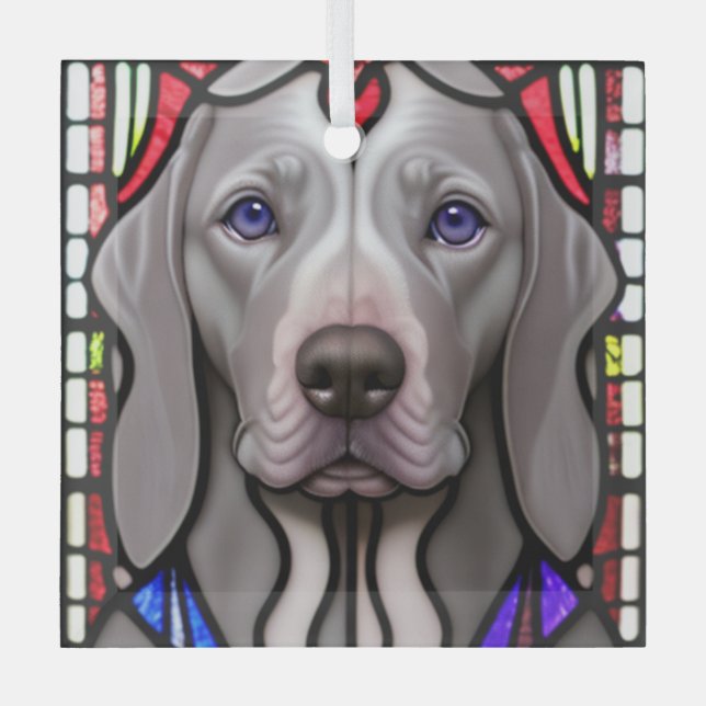 Weimaraner "Stained Glass"  Glass Ornament (Front)