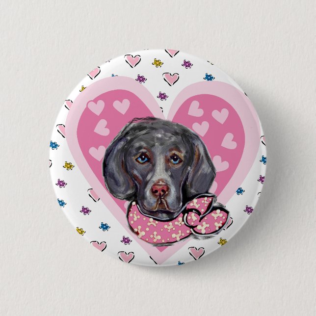 Weimaraner Valentine Pinback Button (Front)