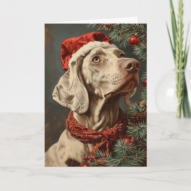 Weimaraner vintage personalized Christmas Holiday Card (Front)