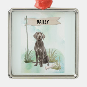 Weimaraner Watercolor Personalized Dog Metal Ornament