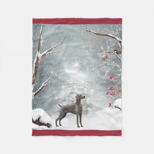 Weimaraner Winter Wonderland Fleece Blanket 30x40