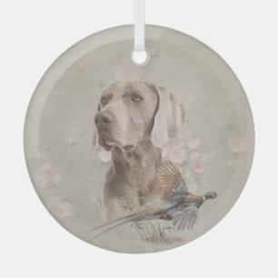 Weimaraner With Pheasant Glass Ornament