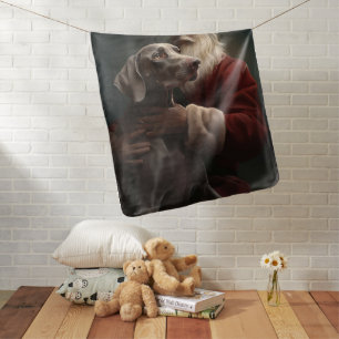 Weimaraner With Santa Claus Festive Christmas Baby Blanket