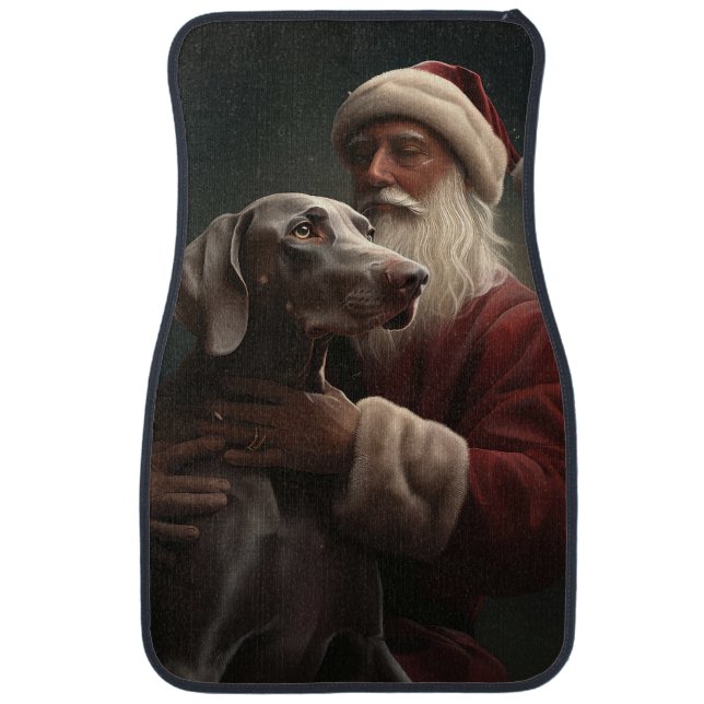 Weimaraner With Santa Claus Festive Christmas Car Floor Mat (Front)