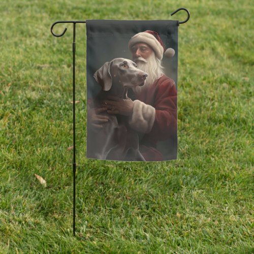 Weimaraner With Santa Claus Festive Christmas Garden Flag