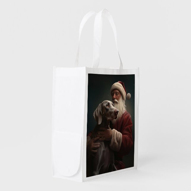 Weimaraner With Santa Claus Festive Christmas Grocery Bag (Front Side)