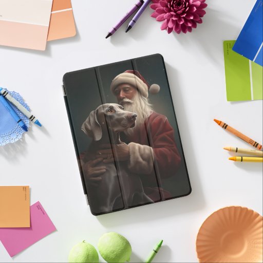 Weimaraner With Santa Claus Festive Christmas iPad Air Cover