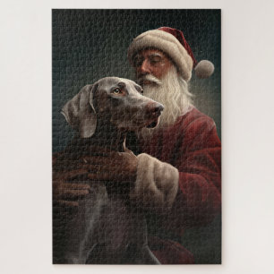 Weimaraner With Santa Claus Festive Christmas Jigsaw Puzzle