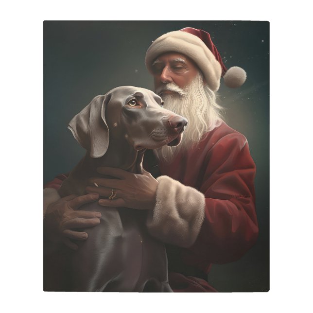 Weimaraner With Santa Claus Festive Christmas Metal Print (Front)