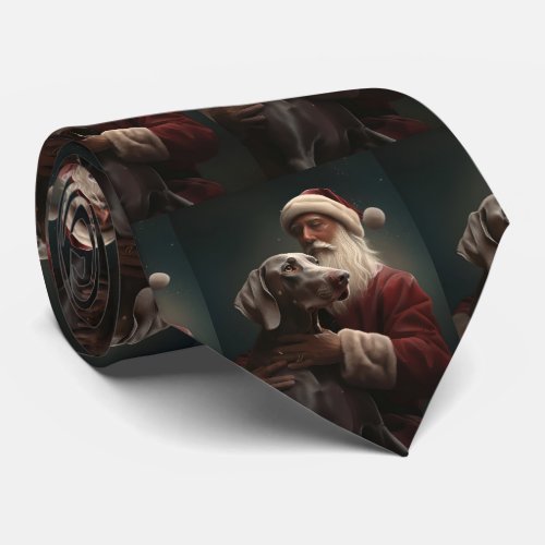 Weimaraner With Santa Claus Festive Christmas Neck Tie