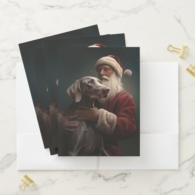 Weimaraner With Santa Claus Festive Christmas Pocket Folder (In Situ)