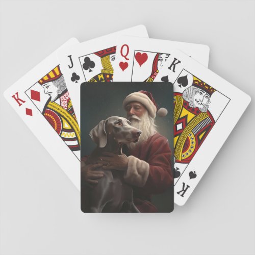 Weimaraner With Santa Claus Festive Christmas Poker Cards