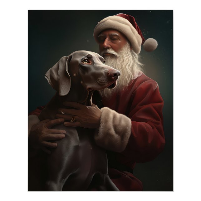 Weimaraner With Santa Claus Festive Christmas Poster (Front)